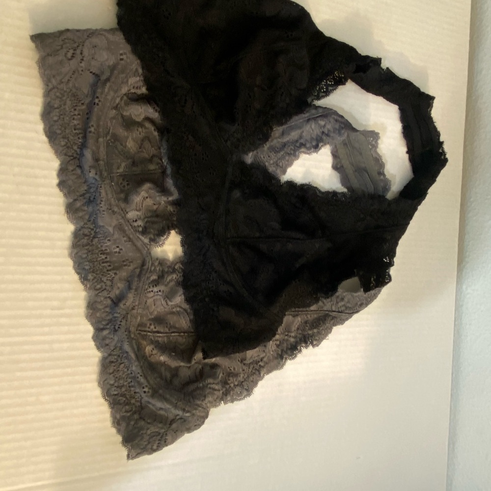 Set of 2 J.T. Black and Gray Lace Deep V Neck Stretch Halter Bralettes